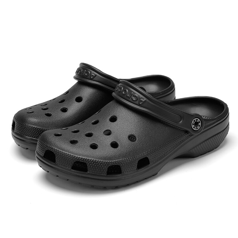 Sandalias para hombre y Niña zuecos de goma estilo Crocs con agujeros, calzado para jardín, playa, color negro, 2020