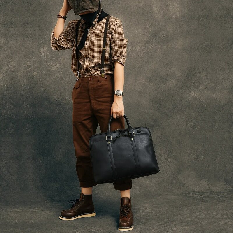 Sac à main Vintage en cuir véritable pour hommes, mallette pour ordinateur portable de 15.6 pouces, sac à bandoulière pour hommes, sac de voyage d'affaires
