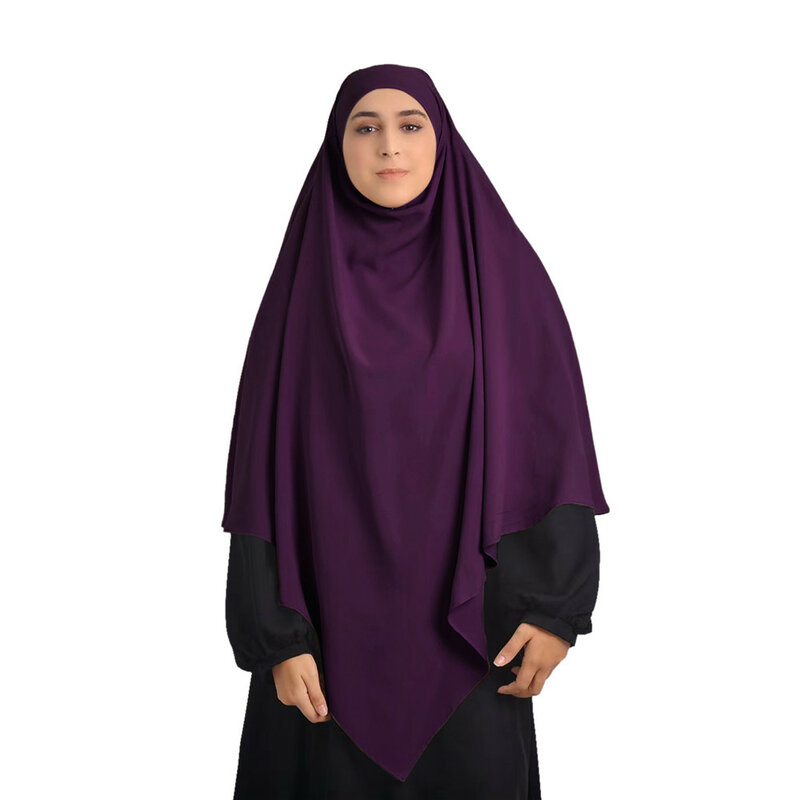 Khimar jilbab panjang Muslim satu lapis, pakaian Muslim polos berkualitas tinggi, jilbab panjang Lebaran Ramadan