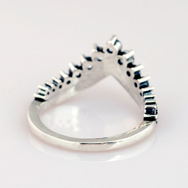 925 Sterling Silver Pan Cincin Princess Wishbone dengan Cincin Kristal untuk Wanita Hadiah Pesta Pernikahan Perhiasan Bagus