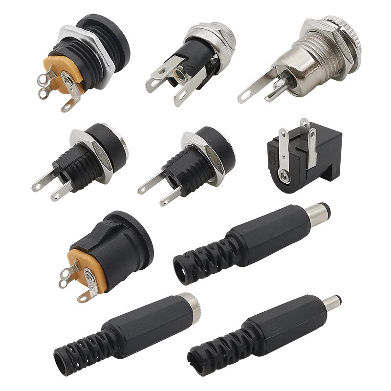 Conectores DC de 10 Uds., 5,5x2,1mm, 3,5x1,3mm, enchufe de alimentación DC macho hembra, conector de adaptador de corriente DC de montaje en Panel, 5,5x2,1