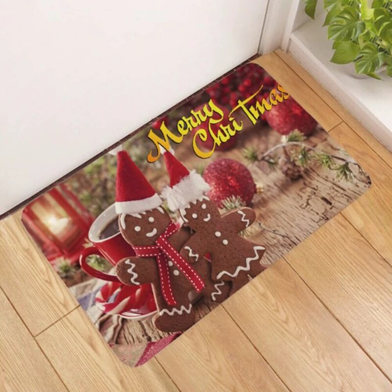 1pc Christmas Floor Mat Santa Claus Anti-slip Kitchen Dinning Room Fireplace Soft Bedroom Carpet Rug Durable Xmas Home Decor