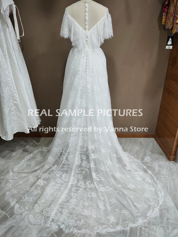 Vestido de novia de encaje Floral con hombros descubiertos, traje de novia largo con escote en V, diseño de ilusión, hecho a medida, 2022