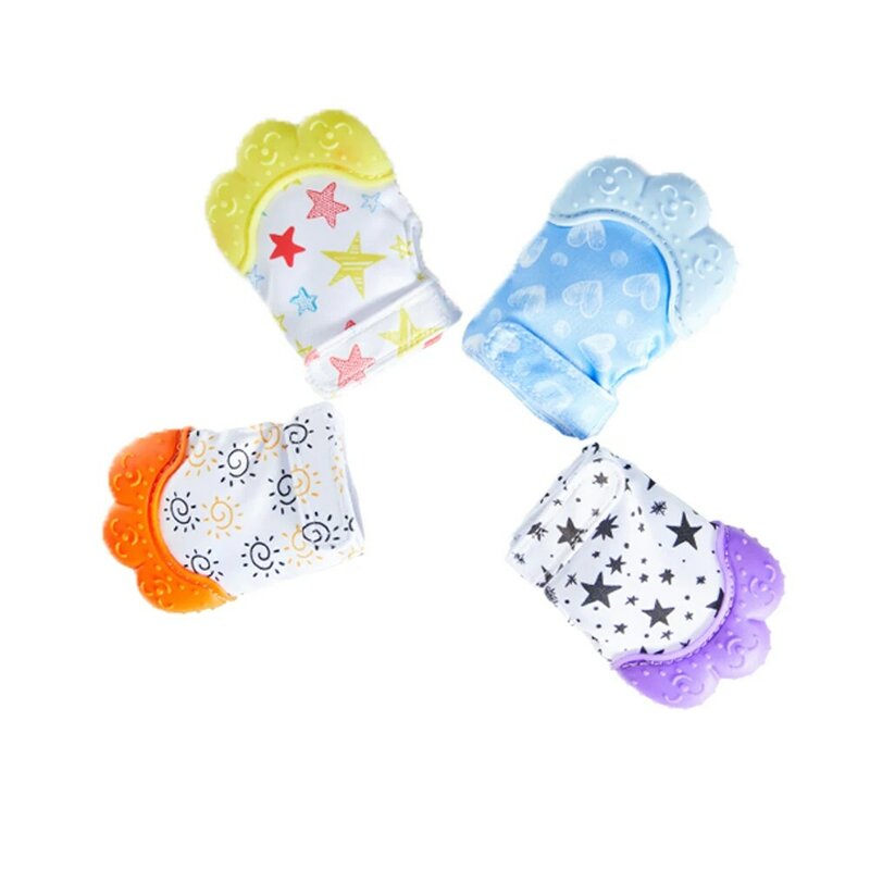 Baby Teether Heart Star พิมพ์ซิลิโคน Mitten ถุงมือเด็ก Teethers Anti-eating Hand Teething Mitten Baby Care