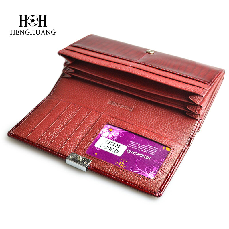 HH-billeteras de cuero genuino para mujer, bolso de cocodrilo de charol, embrague de diseño femenino, tarjetero multifuncional largo, monederos