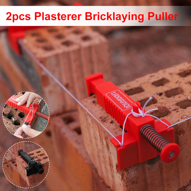 2 Buah Brick Liner Awet Antiselip Brick Line Runner Line Clip Wire Drawer Bricklay Tools untuk Konstruksi Bangunan Hitam/Merah