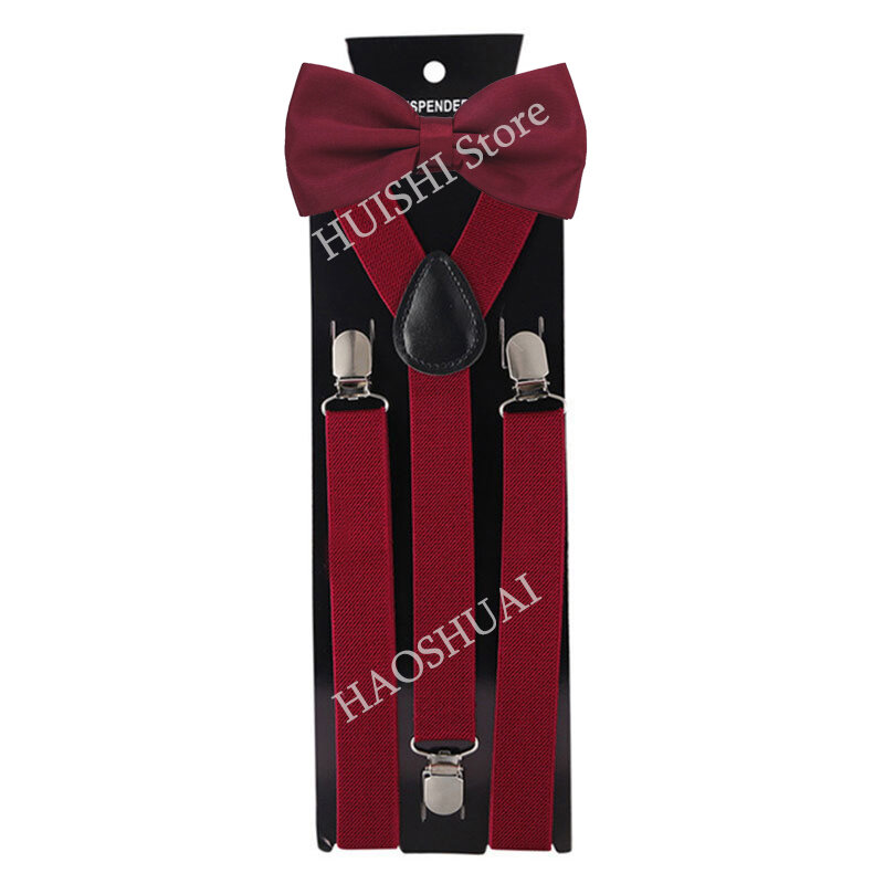HUISHI แฟชั่นสีดำ Suspenders สำหรับผู้ชายสีแดง Burgundy วงเล็บ Unisex สายคล้อง Bretels ผู้ชายผู้หญิง Bow Tie Suspenders สีฟ้า