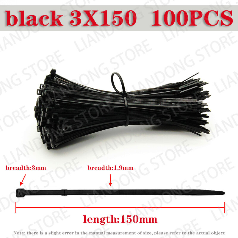 500pcs 3x60 3x80 3x100 3x120 3x150mm Assorted Self-locking Nylon Cable Ties Black Plastic Zip Tie Loop Wire Wrap Zip Ties