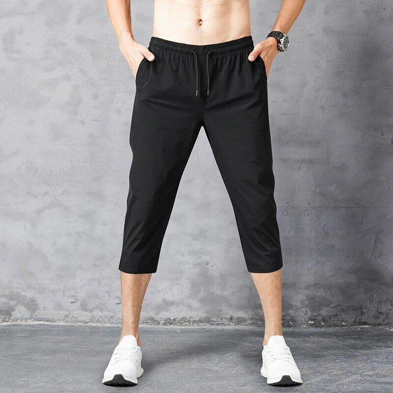 Pantalones cortos coreanos de 7 puntos para hombres, seda de hielo, secado rápido, tubo recto suelto, pantalones medianos exteriores de gran tamaño, verano, jóvenes