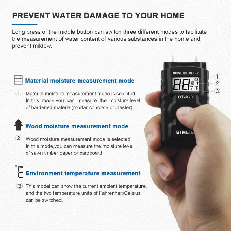 Medidor de humedad Digital, Detector de fugas de agua tipo Pin, probador de nivel de contenido de humedad con luz trasera LCD, probador de humedad