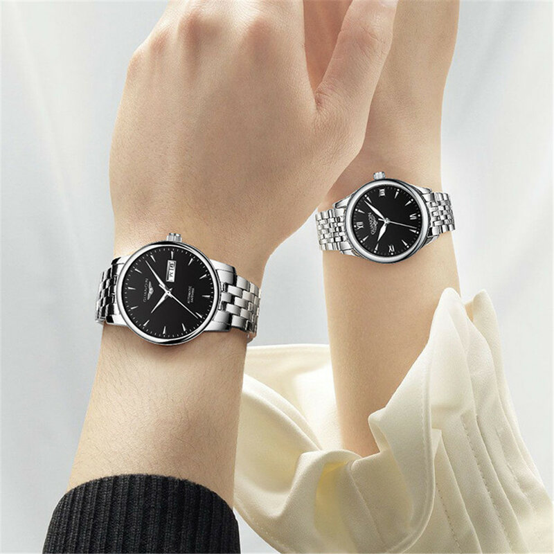 GUANQIN-reloj mecánico automático de lujo para hombre y mujer, conjunto de pulsera Masculino de acero inoxidable, resistente al agua