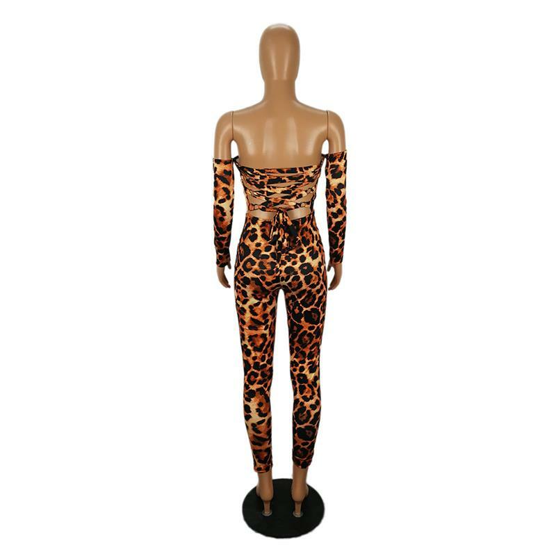 New leopard print long sleeve autumn women jumpsuit women's Pants brown Fashion Slim Ladies Sexy Bodycon Jumpsuits