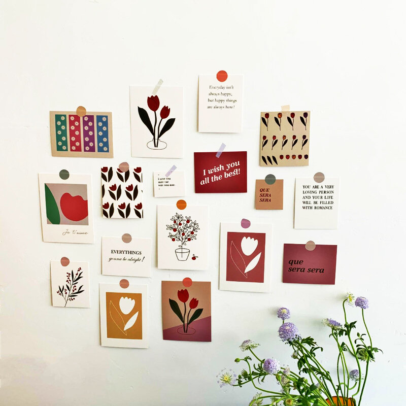 17Pcs Tulip Dekorasi Kartu Seni Kartu Pos Gaya Sederhana Bunga DIY Stiker Dinding Fotografi Alat Peraga Latar Belakang Dekorasi Alat Tulis
