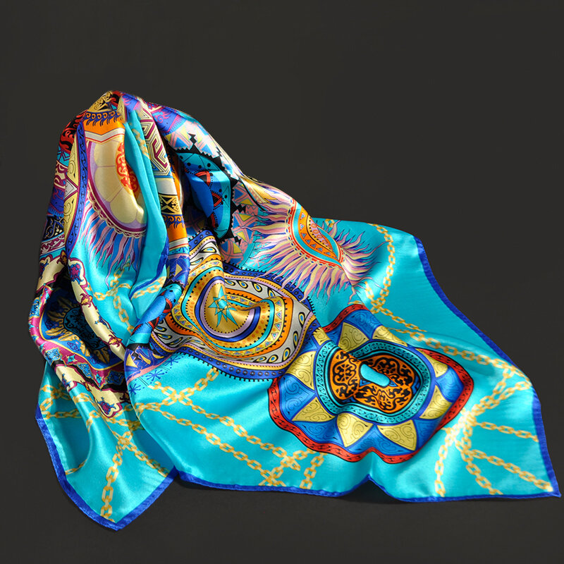 Женский квадратный шарф из 100% натурального шелка, 2021, шейный шарф Ханчжоу, большой шейный платок для женщин, бандана с принтом, квадратный шелковый шарф, 90*90 см