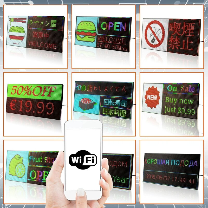 Panneau d'affichage LED programmable avec message défilant, affichage du module RVB, panneau d'affichage ouvert, support pliable, affichage PRDisplay, WiFi, HD P3, 39cm