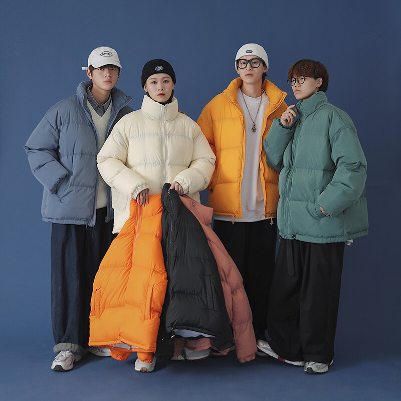 韓国のパッド入りジャケット,レジャー,厚手,学生,ブレッドスーツ,イケリングスタンドカラー,ピュアカラー,暖かいコート,2022