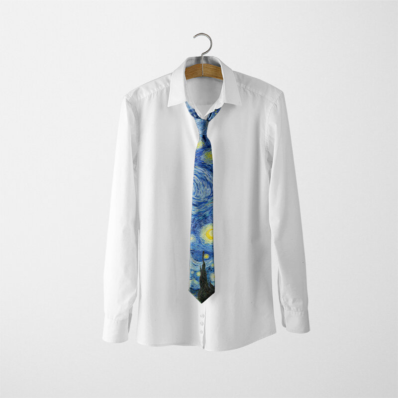 Новый мужской галстук с картиной маслом Ван Гога звезда луна ночь Ретро Забавный 8 см в ширину тонкая искусственная кожа Повседневная одежда подарок для свадебной вечеринки