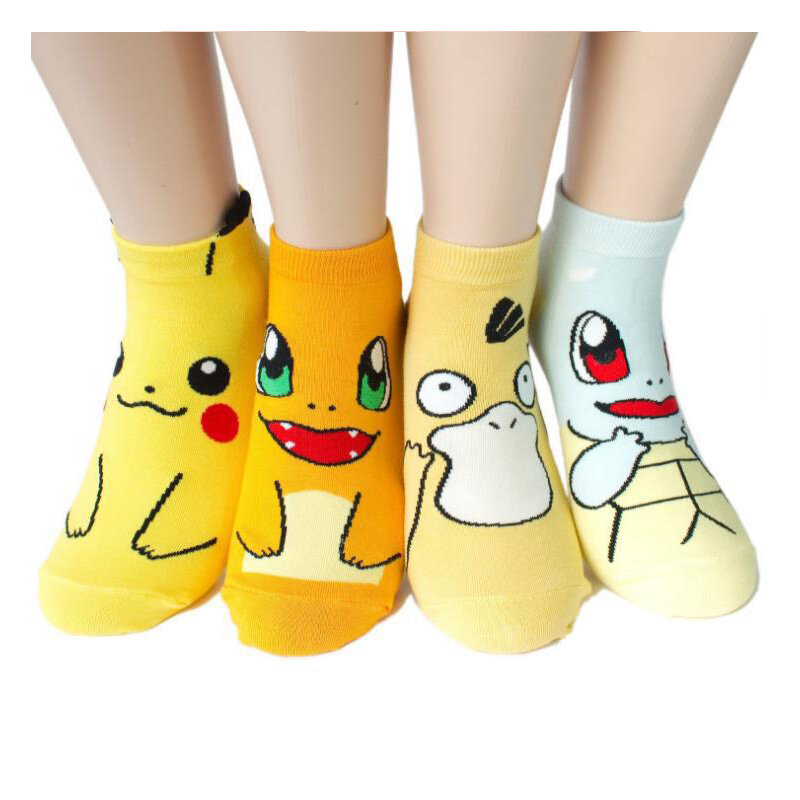 12 Styles pokemon go Cosplay prop accessories Charmander Psyduck Squirtle Pikachu eevee socks Printed Cartoon Ankle Socks