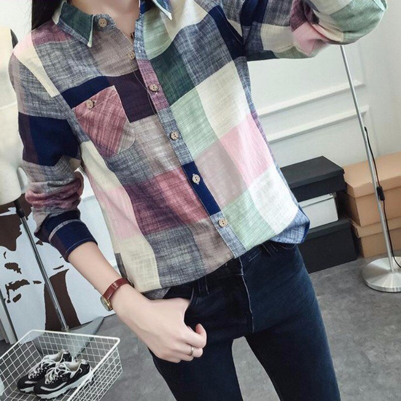2019 New Brand Women Blouses Long Sleeve Shirts Cotton Red and  Flannel Plaid Shirt Casual Female Plus Size Blouse Tops