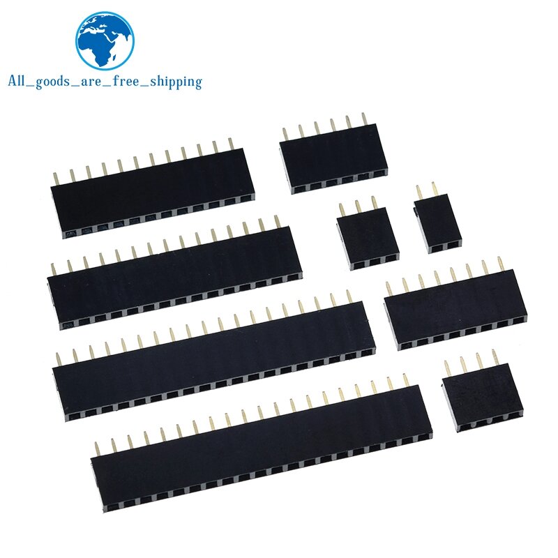 TZT 10PCS Single Row Pin Female Header Socket Pitch 2.54mm 1*2P 3P 4P 6P 8P 12P 15P 20P 40P Pin Connector For Arduino