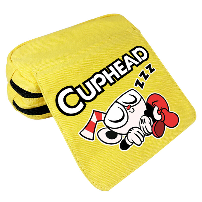 Cuphead-Bolsa de lápices de dibujos animados para niños y niñas, bolsa de maquillaje, bolsa de cosméticos con cremallera, bolsa de lona de viaje para estudiantes, papelería