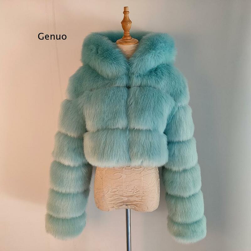 ผู้หญิงฤดูหนาวคุณภาพสูง Fluffy Faux Fur Coat แจ็คเก็ต Hooded เสื้อแจ็คเก็ตสีชมพู Over Coat หนา Warm Plush ขนาดหญิง Plush เสื้อ