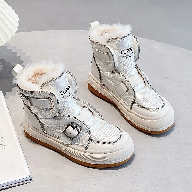 Botines de suela gruesa para mujer, botas cortas de nieve cálidas, impermeables, 2022
