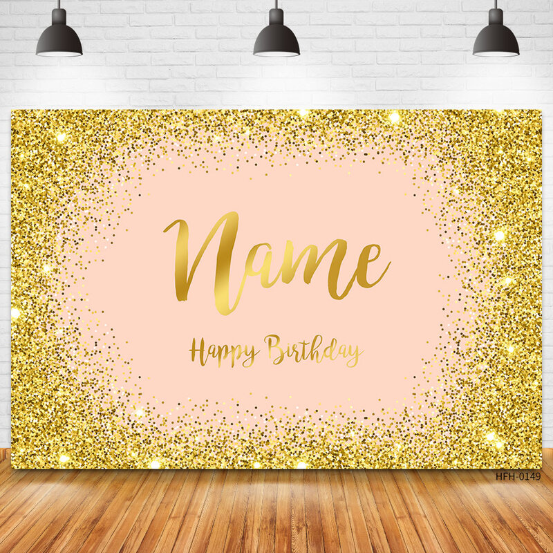 Custom Name Photo Gold Silver Glitter Birthday Party Banner Backgrounds Baby Shower DIY Birthday Photography Backdrops Photocall