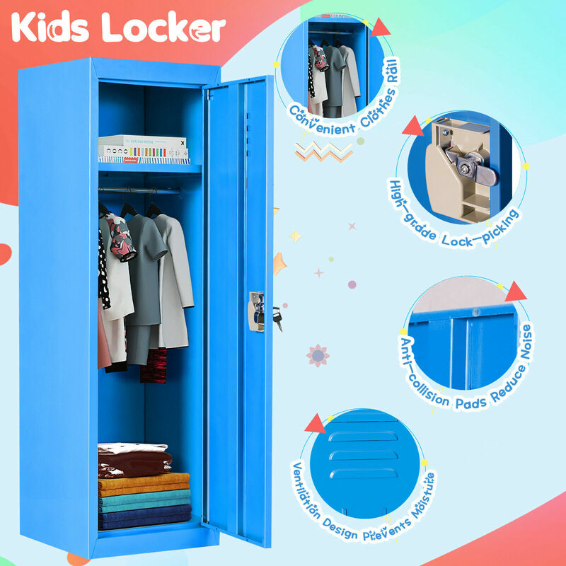 Honeyjoy 48" Kids Metal Storage Locker 2-Tier Safe Storage Cabinet w/Lock & Keys  HW56202BL