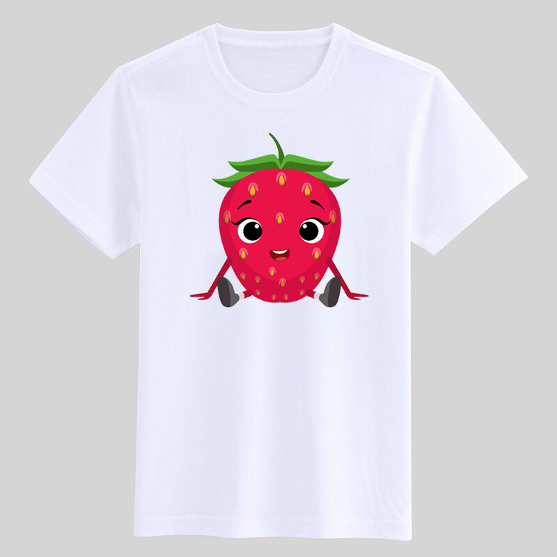 Ropa para niños, camisetas para niños, camisetas de dibujos animados de fresa bonita, camisetas para niñas, camisetas para niños, ropa para niños