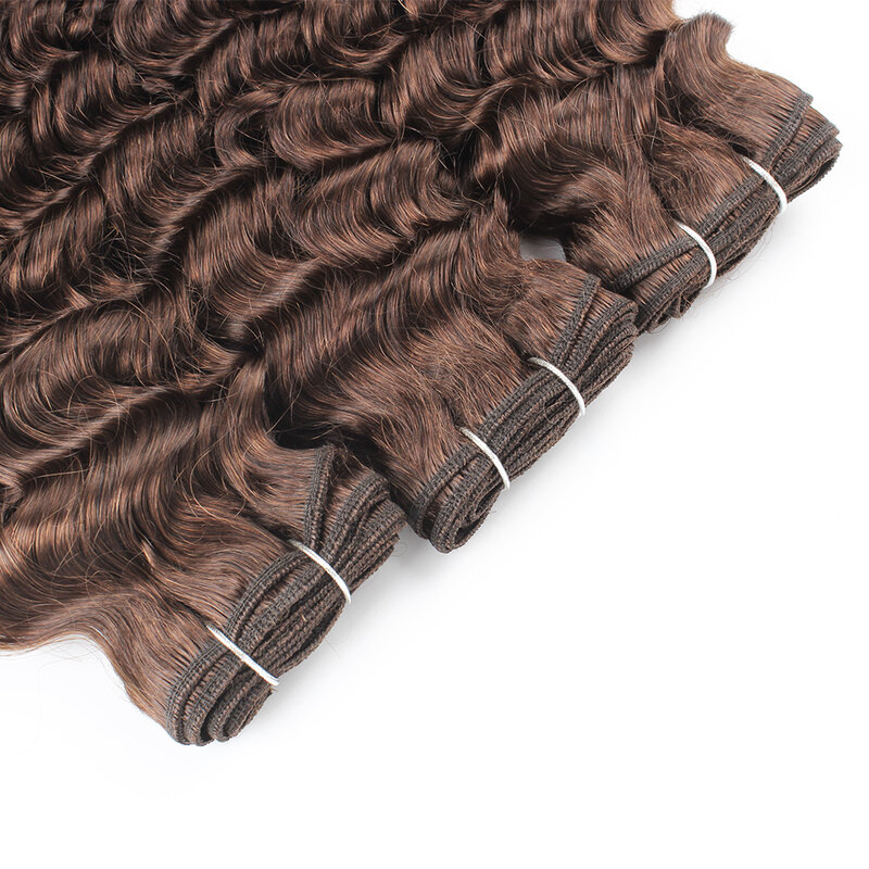 Kisshair สี #4 Deep Wave Hair Bundles 3/4 Pcs Dark สีน้ำตาล Peruvian Human Hair Extension 10ถึง24นิ้ว remy Weft ผม