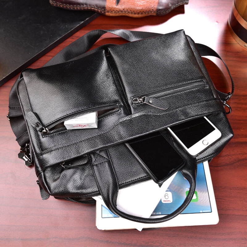 กระเป๋าเอกสารใส่เอกสารหนังสำหรับผู้ชายกระเป๋าทำงานของนักออกแบบแฟชั่นแบรนด์เนมกระเป๋าคอมพิวเตอร์ iPad กระเป๋าถือชายแฟชั่นสุดฮอตสำหรับ2023