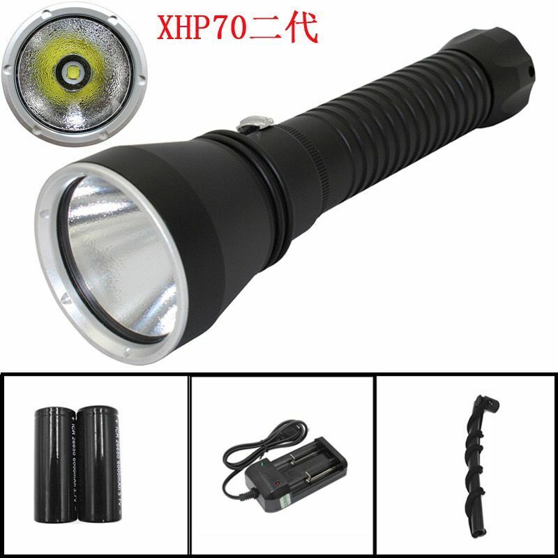 Водонепроницаемый фонарик для дайвинга XHP70, светодиодный подводный фонарь белого/желоба, фонарик для дайвинга + 2x22650 + зарядное устройство