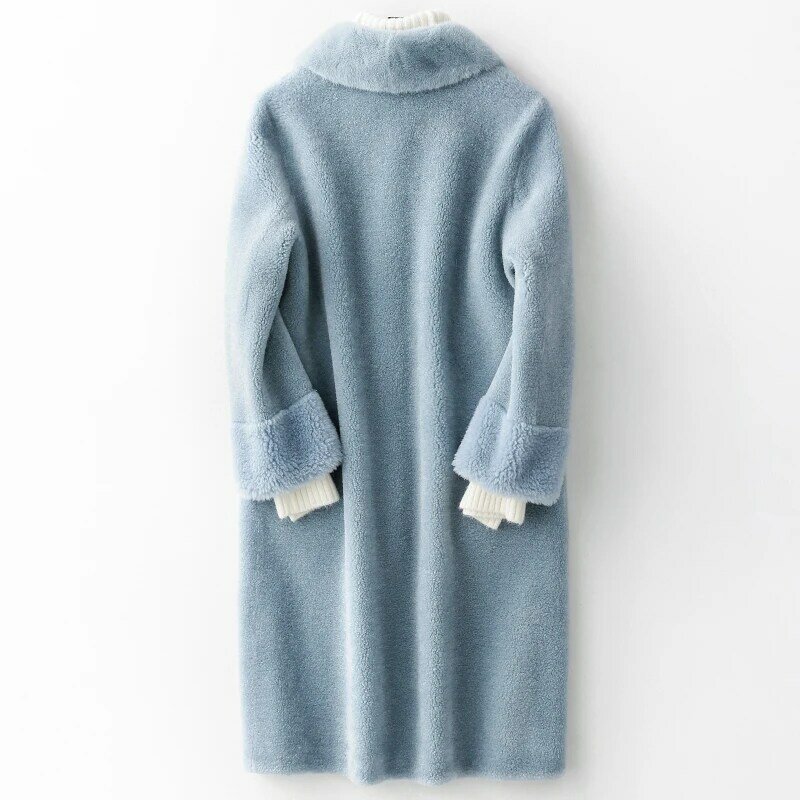 Abrigo de piel auténtica para mujer, chaqueta de Cuello de piel de visón Natural para mujer, chaquetas de corte de oveja largas Vintage coreanas, Tops de Hiver 2021