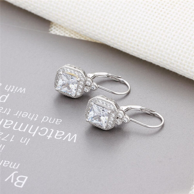 XINSOM Plata de Ley 925 auténtica pendientes para las mujeres de lujo gran circón anillo pendientes colgantes para boda joyería fina 20MARE6