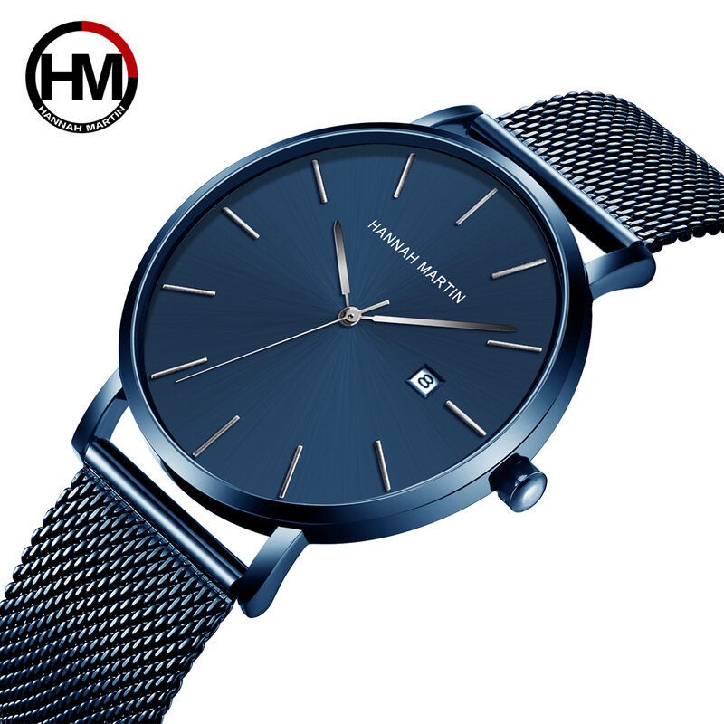 Hannah Martin top marka japonia mechanizm kwarcowy zegarki wodoodporne moda biznes luksusowe Ultra cienkie data męskie zegarki relog