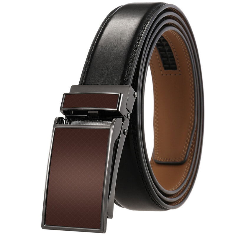 3-3.1cm Width Men's Belt Business Formal Real Cowhide Leather Ratchet Belt High Quality Metal Automatic Buckle For Man B586