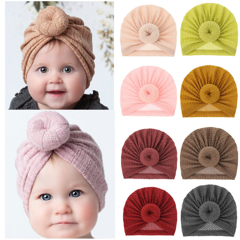 2 Teile/los Baby Turban Hut Donut Knoten Neugeborenen Baby Mädchen Stirnband Hüte Waffel Gestrickte Kinder Bonnet Cap Kind Indien Beanies headwear