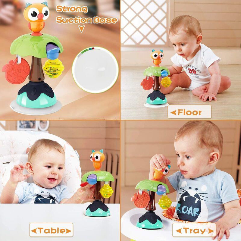 HISTOYE Owl High Chair Toys with Suction Cups Developmental Baby Tray Rattles Toy for Baby Infants Toddlers Gifts