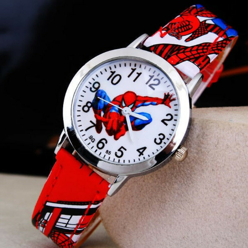 Gran oferta de reloj de Spiderman para hombre y Chico, reloj resistente al agua, Chico y Chica de cuero para reloj de cuarzo, reloj de regalo para niños