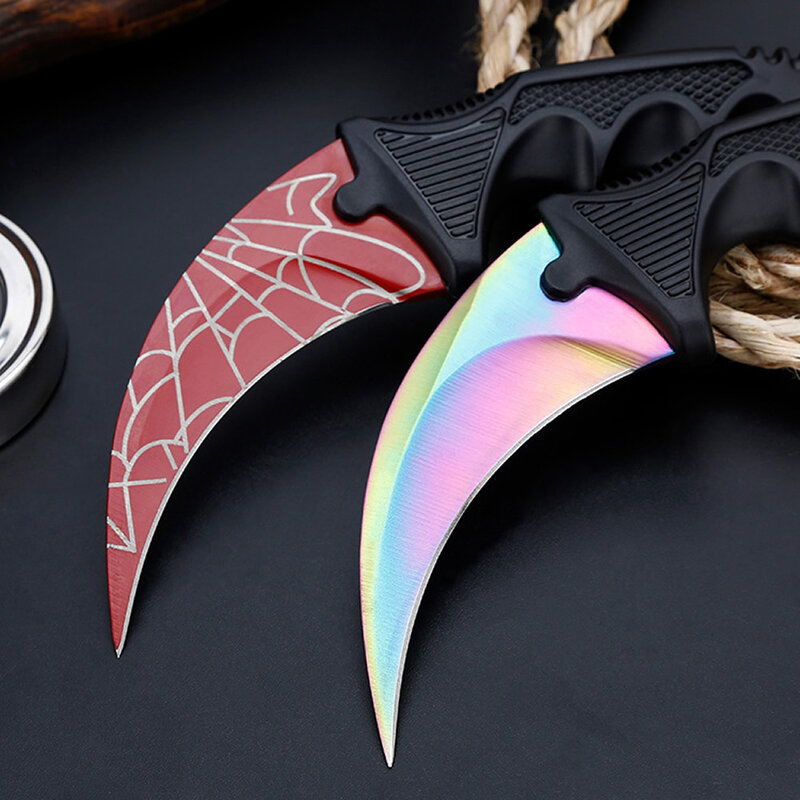 Karambit CS GO-cuchillo táctico CSGO para campamento al aire libre, cuchillos de caza de titanio, color arcoíris, mariposa, herramienta para caminata