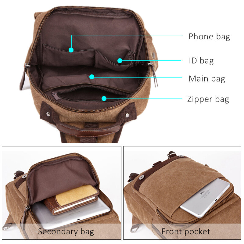 Mochila pequeña de lona para hombre y mujer, bolso de hombro multifuncional para ordenador portátil, mochilas escolares, mochila de día