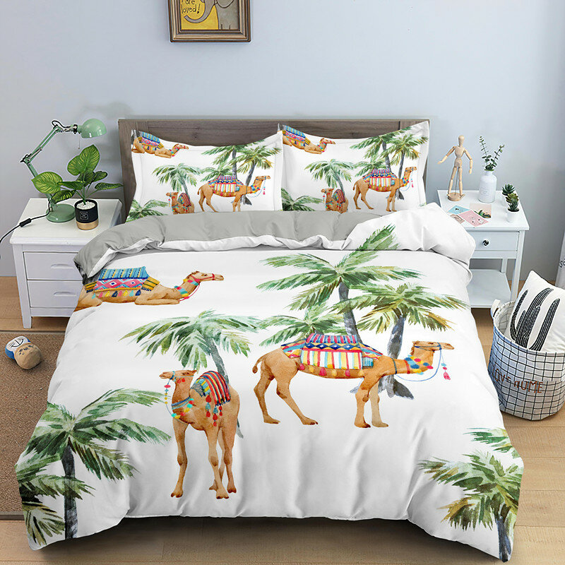 Desert Camel Printed Bedding Set Animal Duvet Cover Sets Single Double King Queen Comforter Covers Luxury Bedclothes