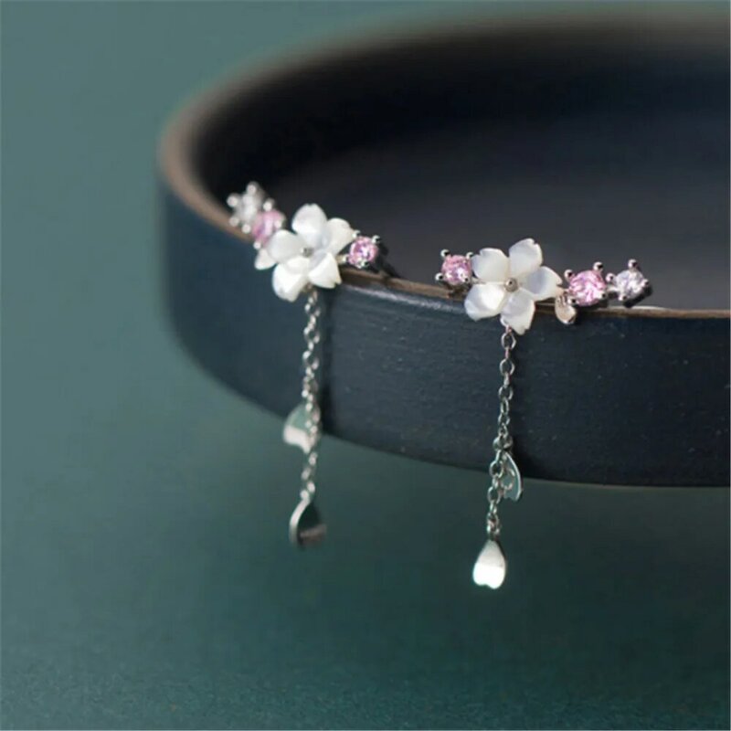 Moda dolce fiore di ciliegio conchiglia goccia orecchini nappa per le donne ragazze regali gioielli per feste orecchini romantici fiore 2022