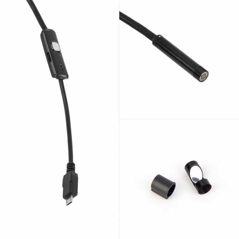 Endoscope de Tuyau d'Inspection avec Objectif HD de 7mm, 1m, 720P, Mini Caméra USB Étanche avec 6 Borescope pour Téléphone Android et PC