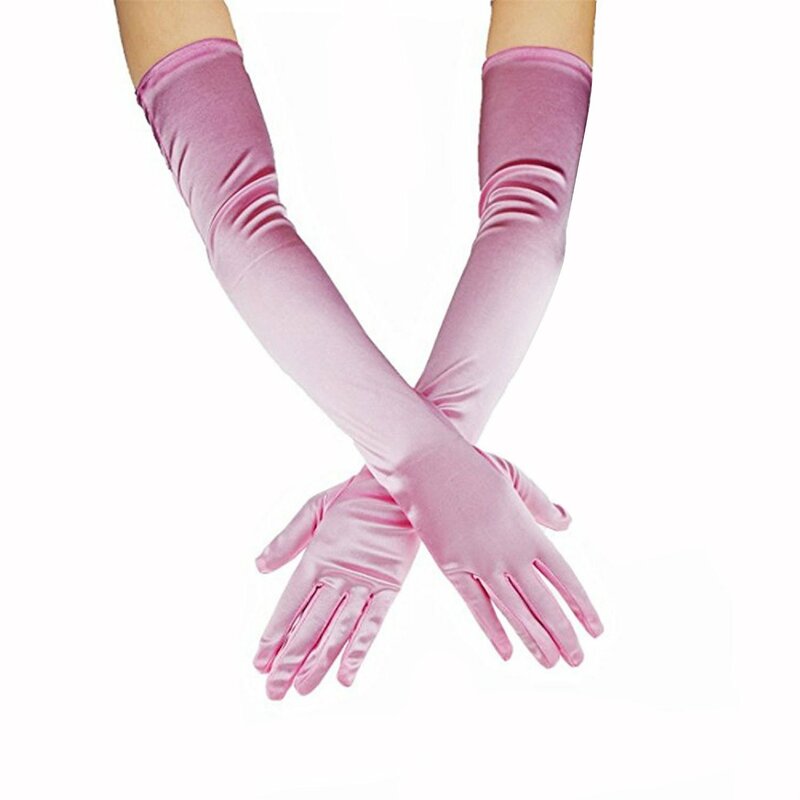 Women's Long Satin Finger Gloves Elbow Length 1920s Opera Bridal Dance Gloves 2022