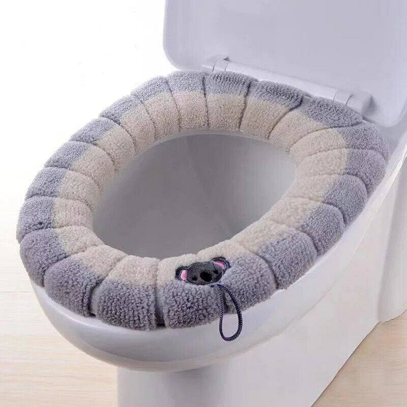 Inverno quente tampa de assento do banheiro tapete toalete almofada com alça mais grosso macio lavável closestool acessórios mais quentes
