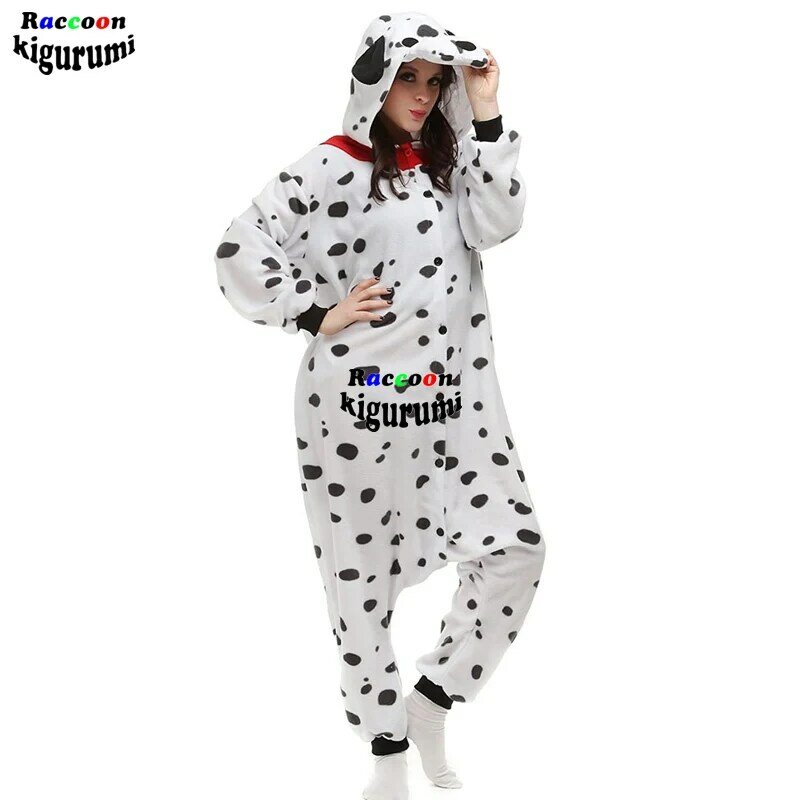 Jumpsuit Dalmatian Uniseks Dewasa Piyama Musim Dingin Anjing Pakaian Tidur Bertudung Hewan Cosplay Onesie