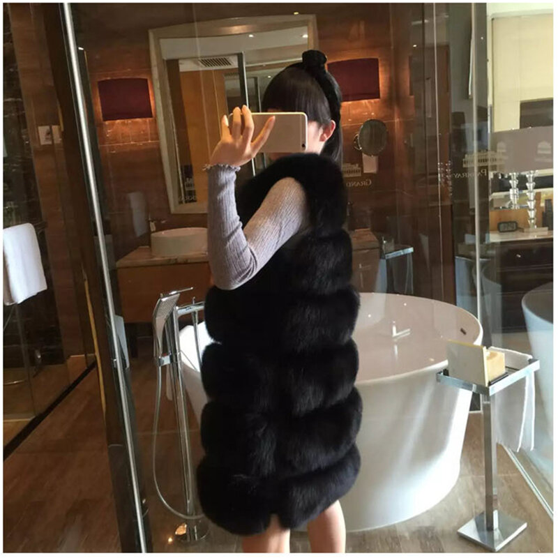 Manteau d'hiver en fausse fourrure de renard pour femme, gilet épais et chaud, à la mode, Slim, Long, sans manches, vêtements d'extérieur, 2021