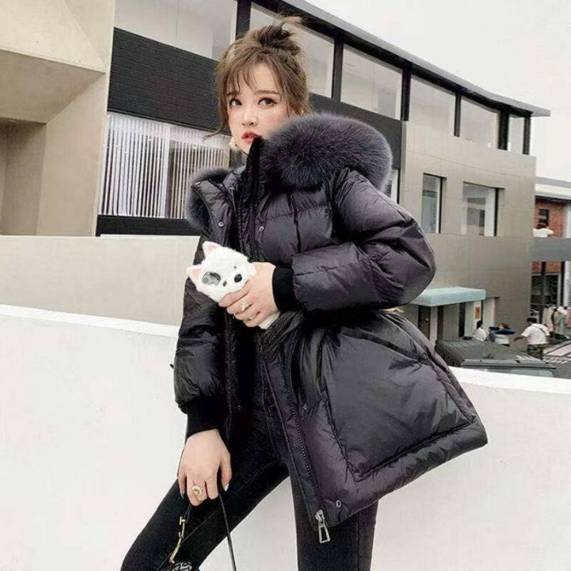Parka de plumón de pato blanco para mujer, abrigo grueso con capucha, chaqueta cálida de plumón, invierno, 2021